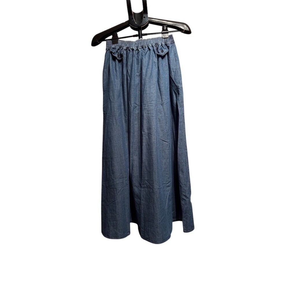 In February Skirt Womens Size S Blue Denim Maxi A-Line Smocked Waist w/pockets​ - Picture 4 of 9